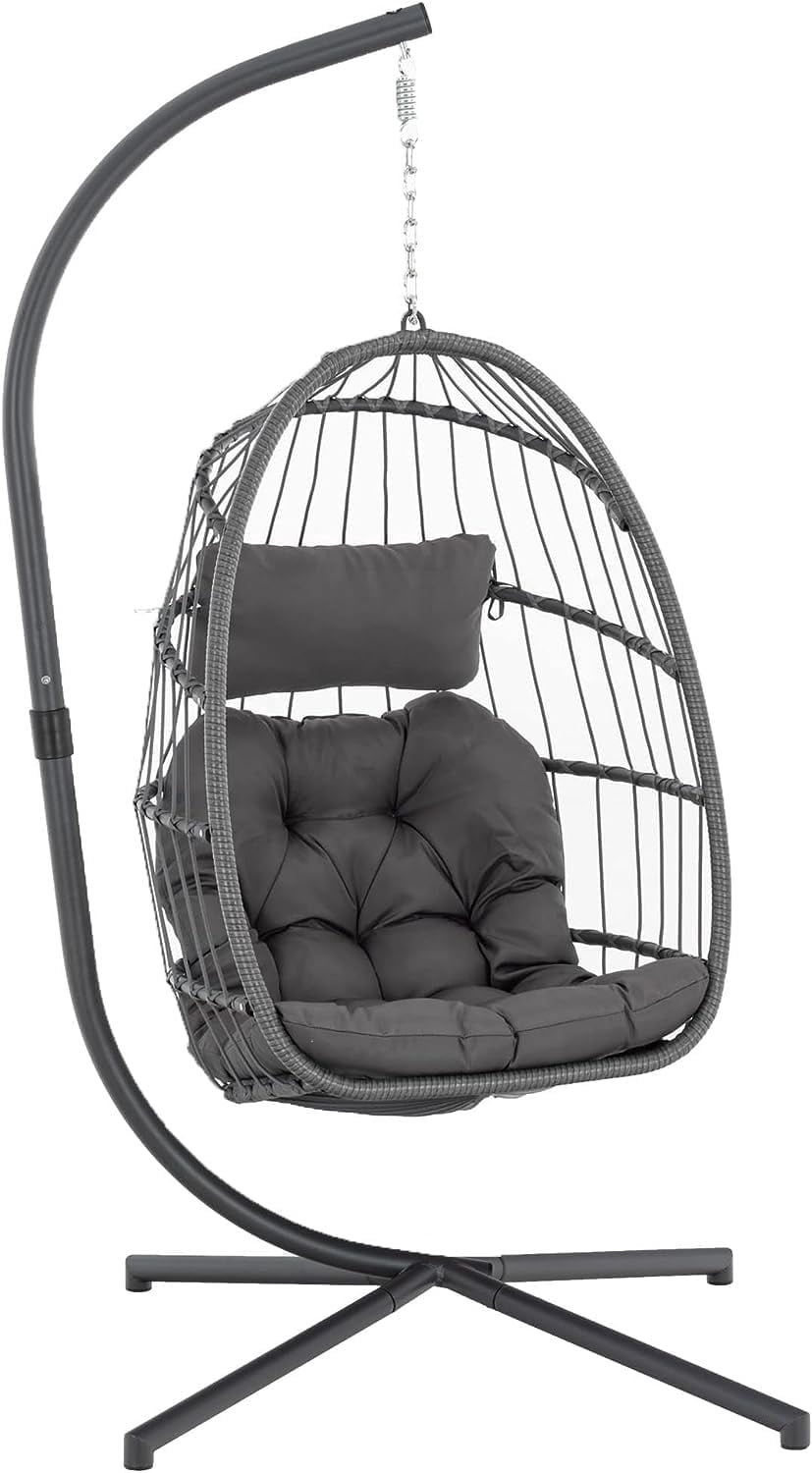 XIAO WEI Hanging Egg Chair with Stand, Indoor/Outdoor, 350 lbs Capacity, Charcoal Grey