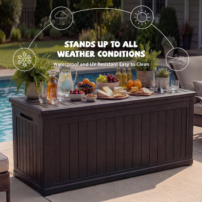 Cirui 260 Gallon Large Deck Box,Lockable Resin Outdoor Indoor Storage Box with Hundles,Waterproof UV Resistant Outside Deck Box for Patio Furniture Cushions, Pool Float,Garden Tool,Black