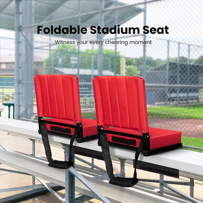 2-Pack Portable Stadium Seat for Bleachers with Back Support, Folding Bleacher Chair with Cup Holder and Shoulder Strap Red