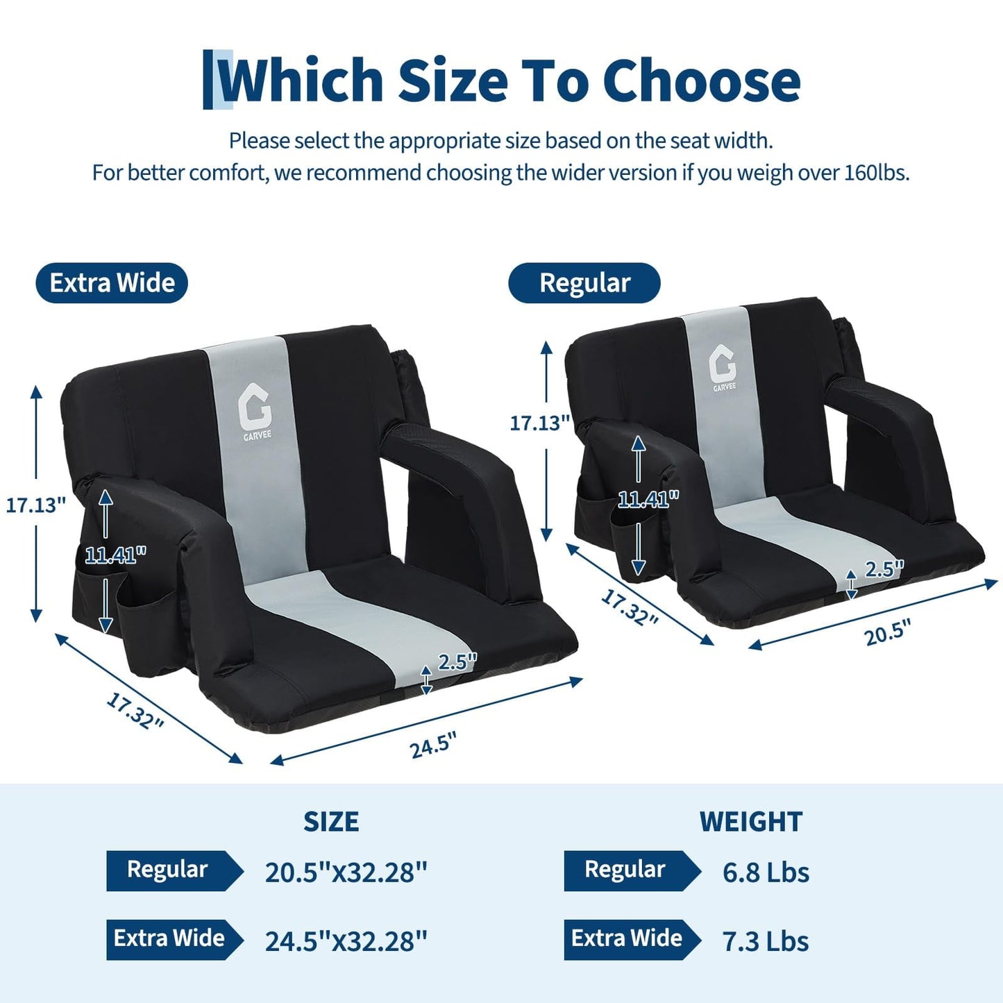 Stadium Seats with Back Support & Padded Cushion – Extra Wide 24.5" Bleacher Chair with Anti-Slip Mat – 6 Adjustable Reclining Positions – Large Pockets & Cup Holders – Portable, Foldable for Football