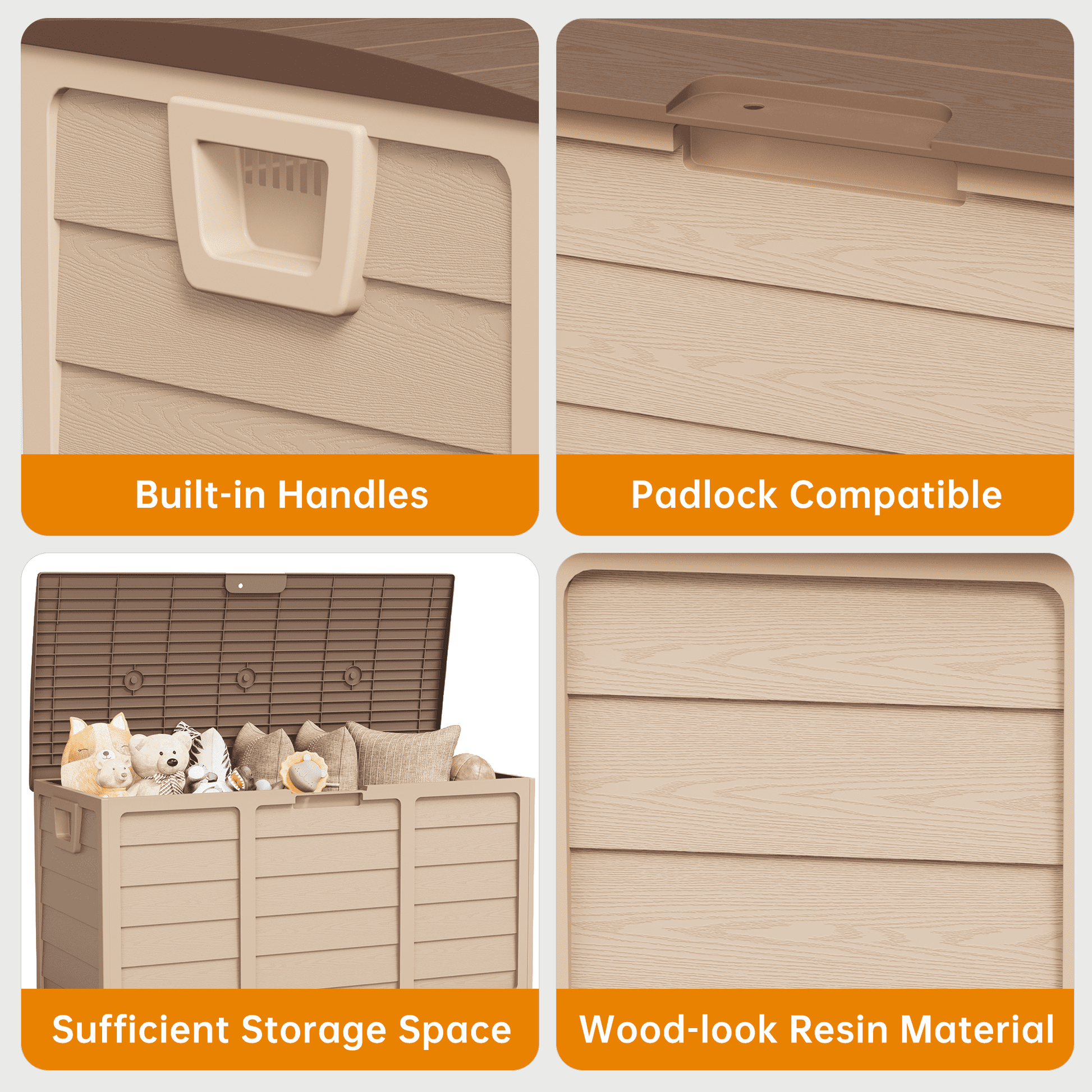 Marknig 75 Gallon Deck Box, Indoor Outdoor Storage Box for Patio Furniture, Pool Accessories, Garden Tools, Sports Equipment, Waterproof Resin Rattan Box with Lockable Lid and Side Handles, Brown