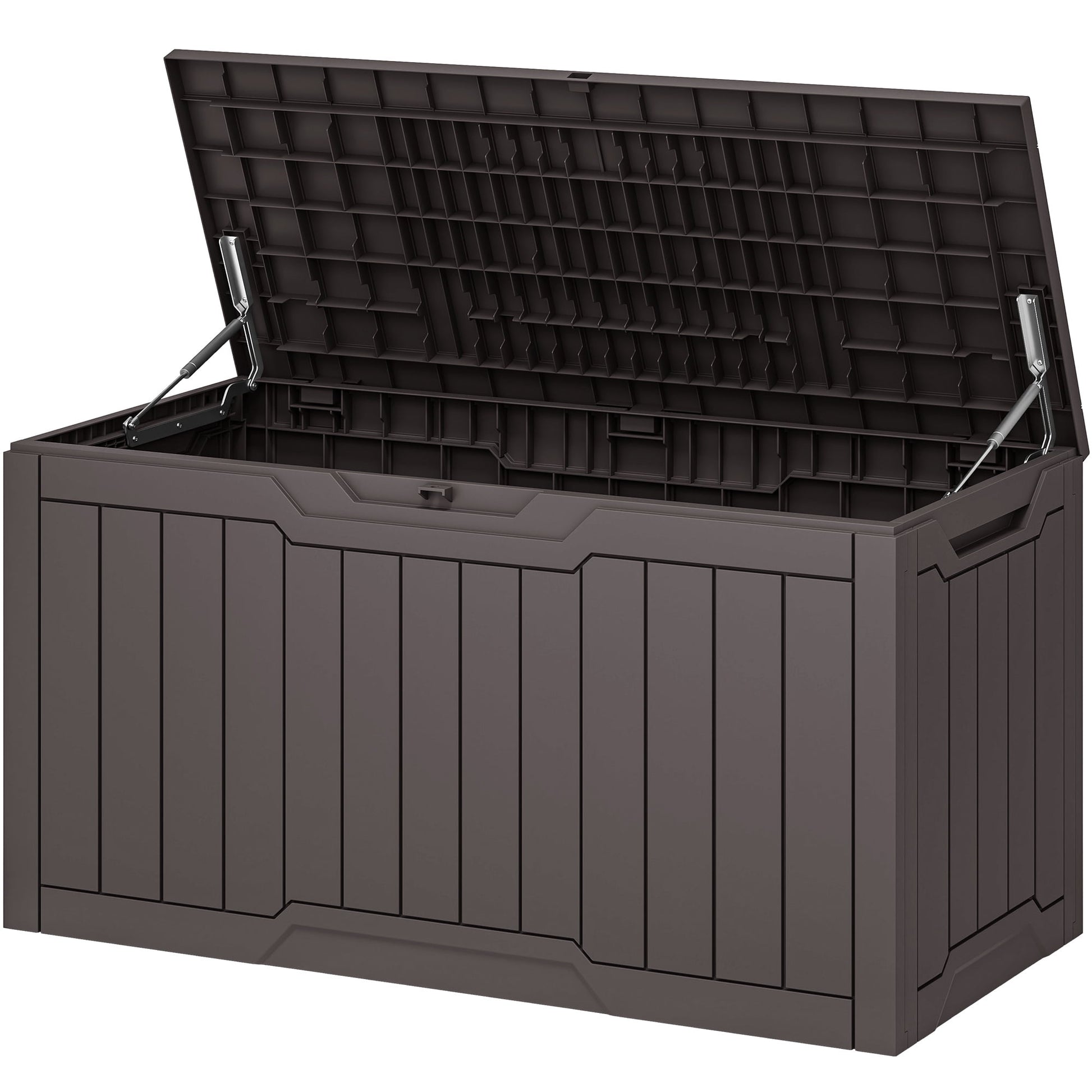 Uforic 100 Gallon Resin Outdoor Storage Box, Lockable Waterproof Deck Box for Patio Garden Cushion Tools, Dark Brown