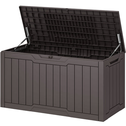 Uforic 100 Gallon Resin Outdoor Storage Box, Lockable Waterproof Deck Box for Patio Garden Cushion Tools, Dark Brown