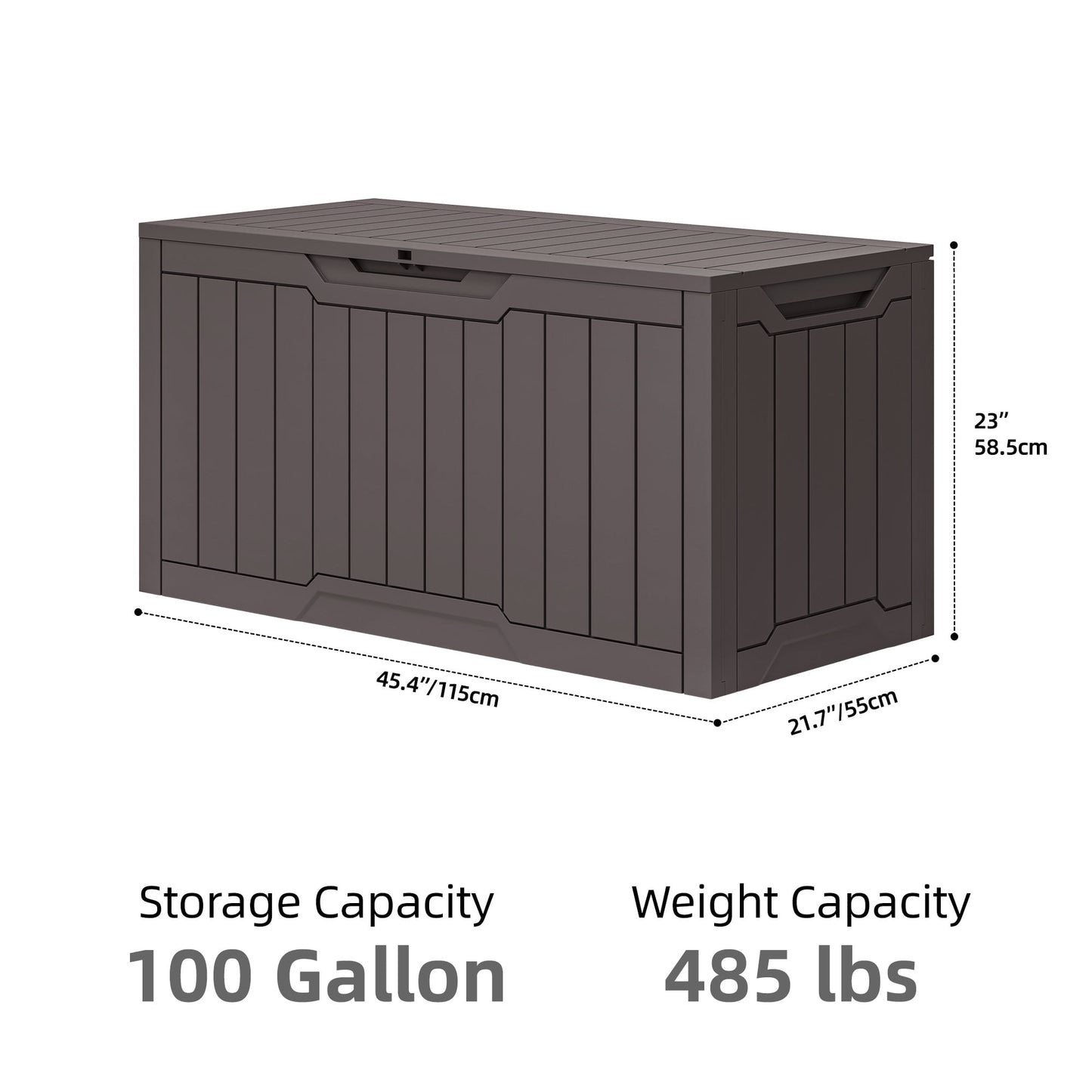 Uforic 100 Gallon Resin Outdoor Storage Box, Lockable Waterproof Deck Box for Patio Garden Cushion Tools, Dark Brown