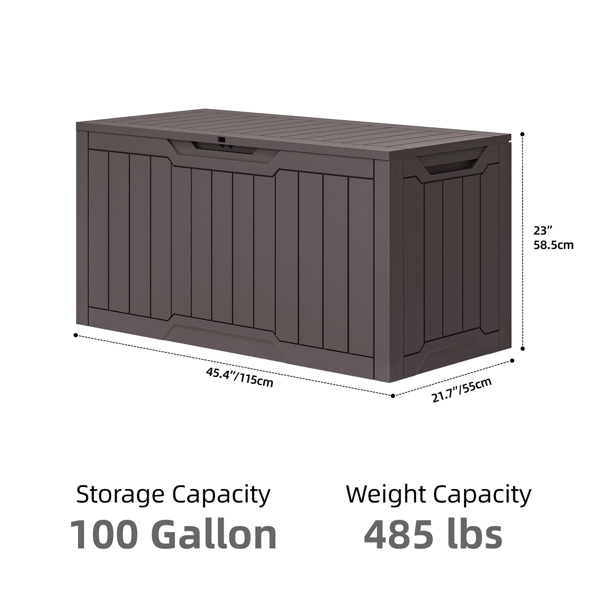 Uforic 100 Gallon Resin Outdoor Storage Box, Lockable Waterproof Deck Box for Patio Garden Cushion Tools, Dark Brown