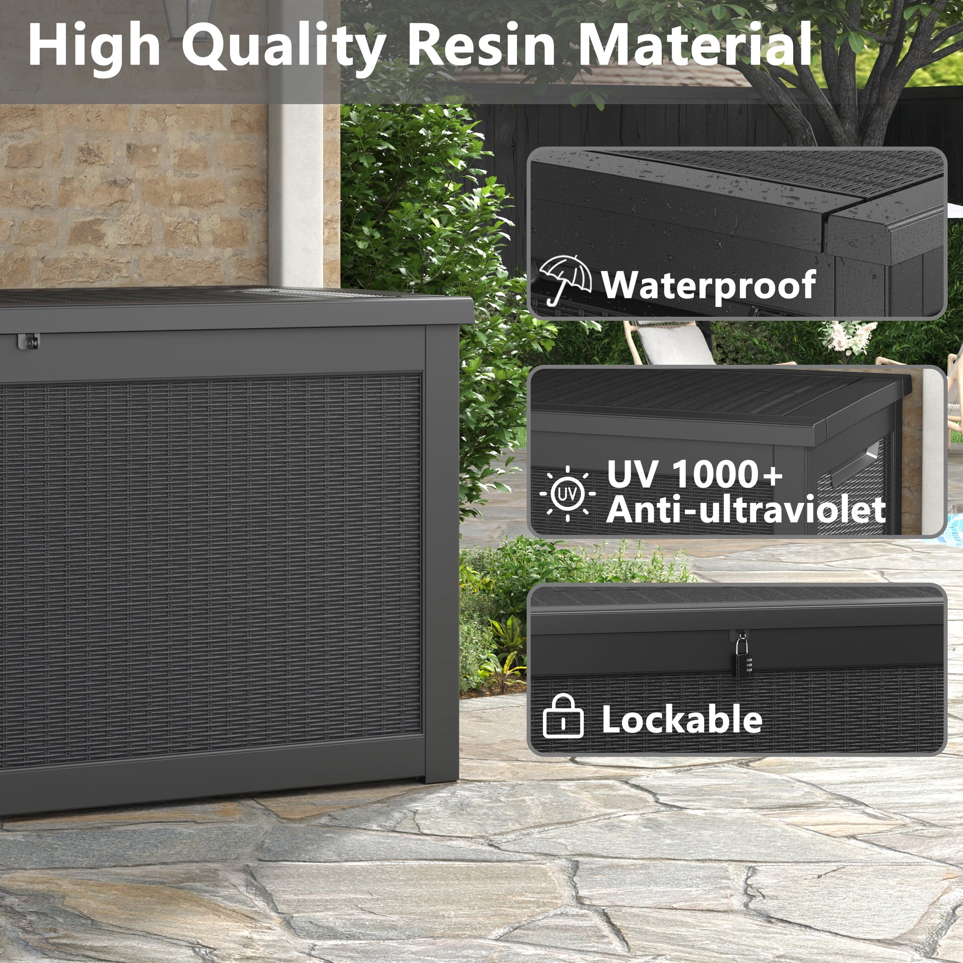 Bifanuo 260 Gallon Resin Deck Box with Built-in Steel Beams, Large Weatherproof and UV Resistant Indoor & Outdoor Storage Box for Patio Cushions, Pool Supplies, Patio Furniture