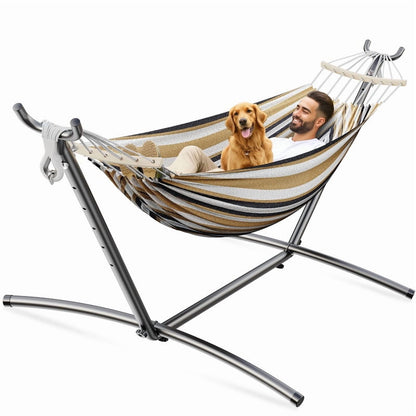 KEESTP Comfortable 2 Person Hammock with Stand,Ease of Assembly Portable Brazilian Hammock,450lb Capacity - Coffee