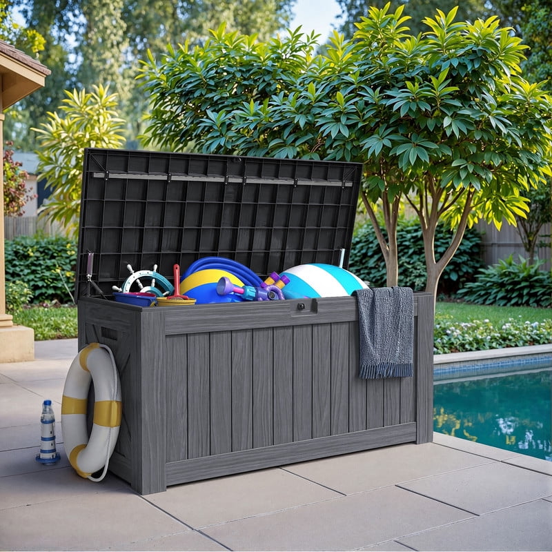 Devoko 122 Gallon Outdoor Patio Box Deck Plastic Resin Storage Box Backyard, Dark Grey