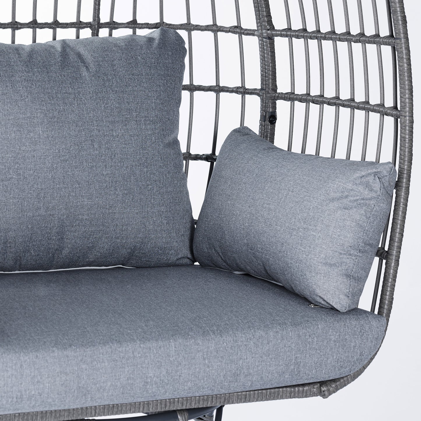 Emma + Oliver Gray/Gray Indoor/Outdoor Oversized Swivel Lounge Egg Chair with Wicker Rattan Construction and 4 Cushions for Patio, Sunroom, or Deck