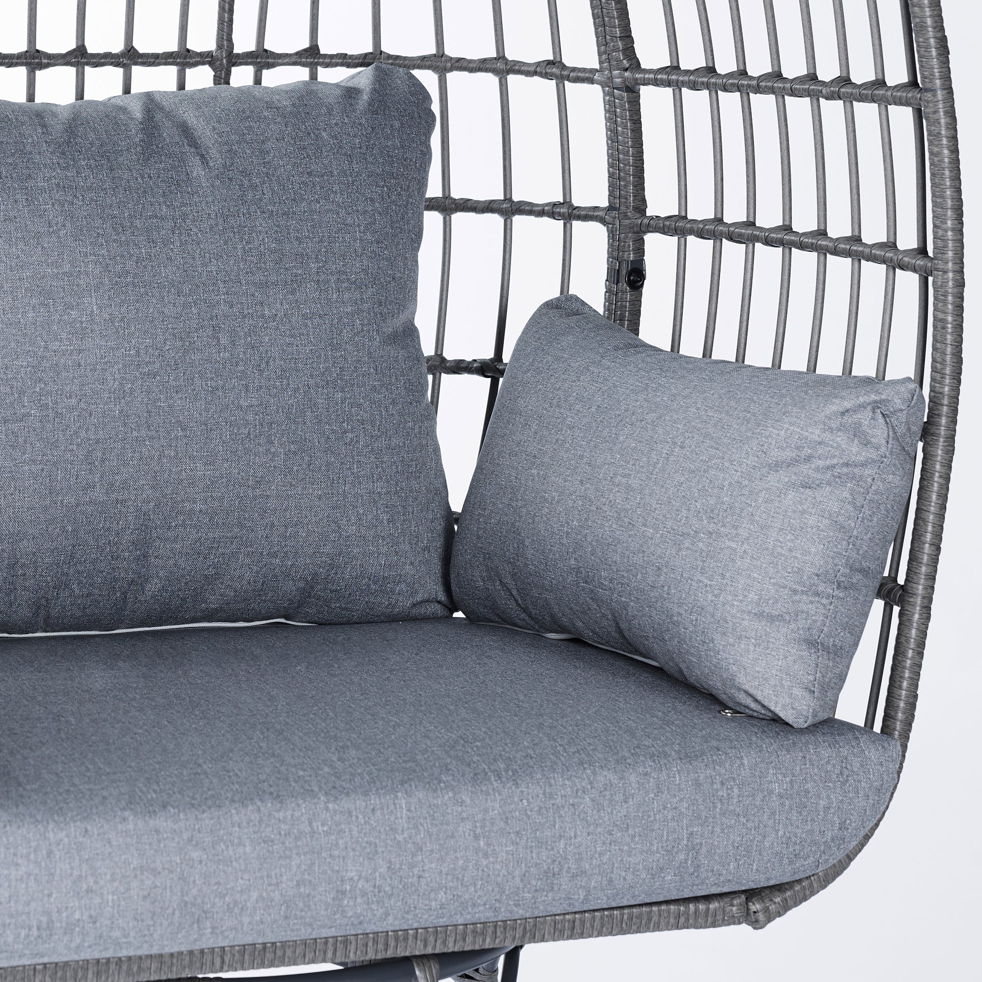 Emma + Oliver Gray/Gray Indoor/Outdoor Oversized Swivel Lounge Egg Chair with Wicker Rattan Construction and 4 Cushions for Patio, Sunroom, or Deck