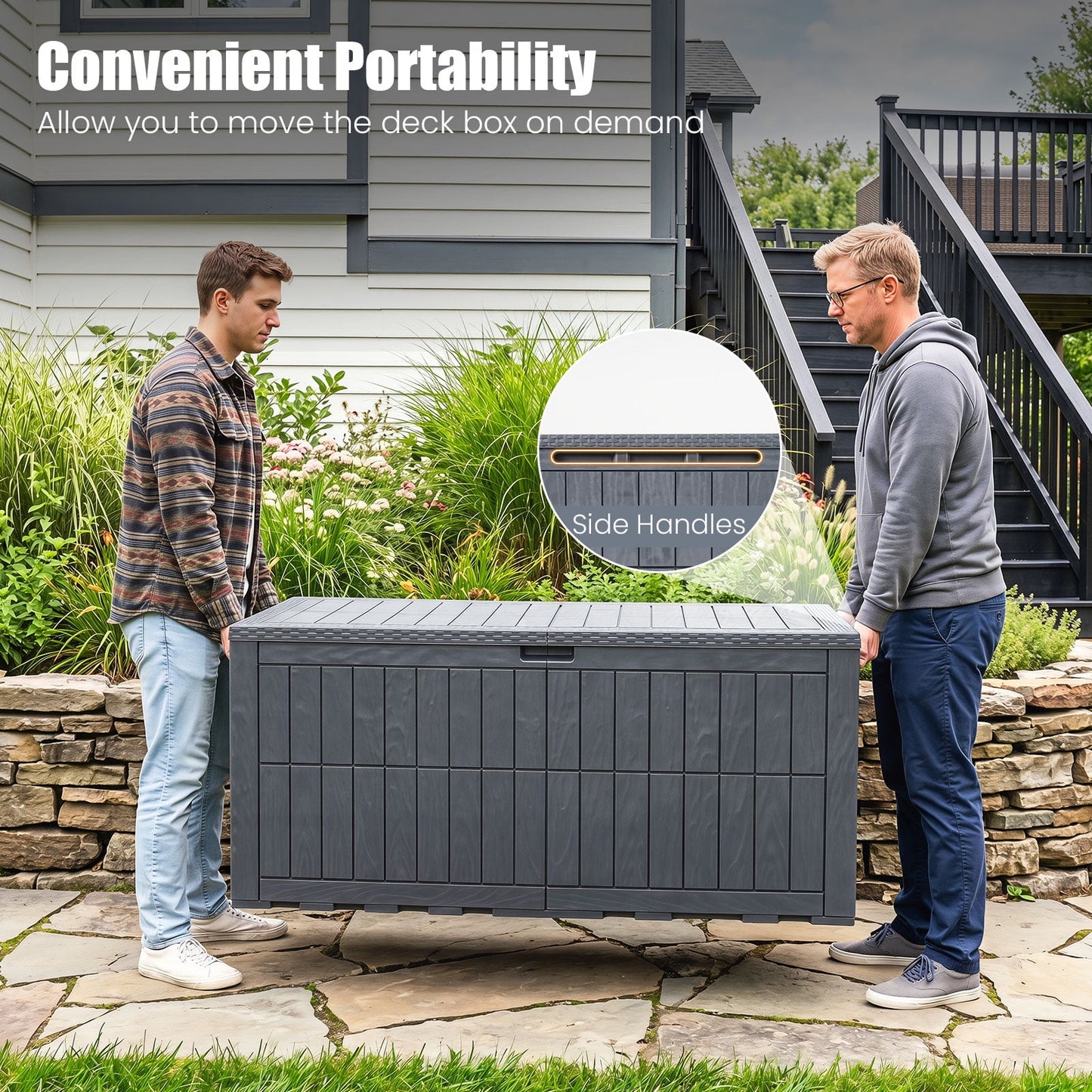 Costway 180 Gal Outdoor Deck Box, All-Weather Lockable Storage Bin with Lid and Handles Gray