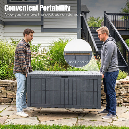 Costway 180 Gal Outdoor Deck Box, All-Weather Lockable Storage Bin with Lid and Handles Gray