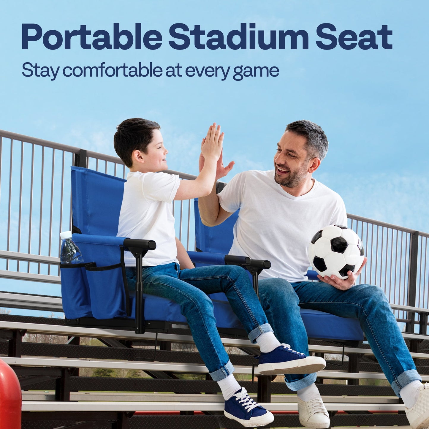 SPECSTAR Stadium Seats with Back Support and Cushion, 2 Pack Portable Bleacher Chairs with Cup Holder and Shoulder Strap