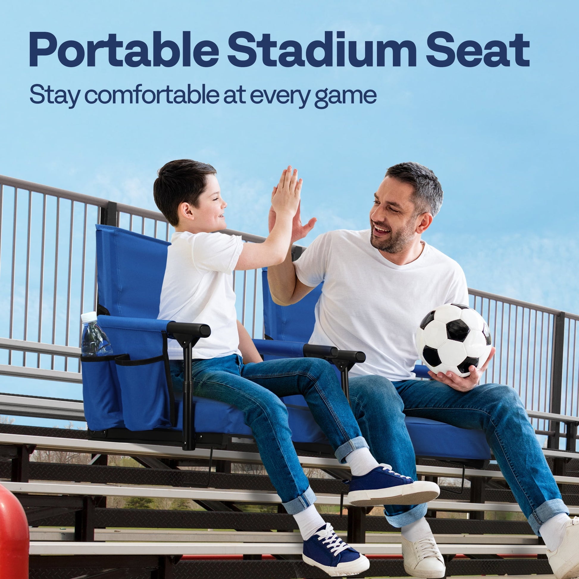 SPECSTAR Stadium Seats with Back Support and Cushion, 2 Pack Portable Bleacher Chairs with Cup Holder and Shoulder Strap