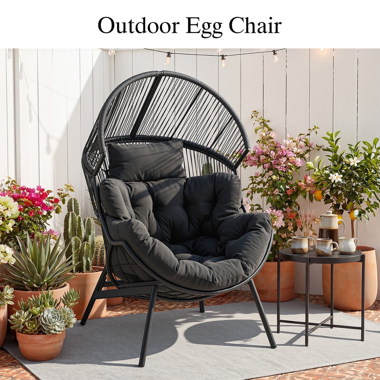 Dovov Oversized Egg Chair with Thick Cushion, Wicker Lounge Chair Rattan Patio Chair Indoor Outdoor Patio Lounger Basket Chair w/ Steel Frame, 500lbs Capacity, Gray