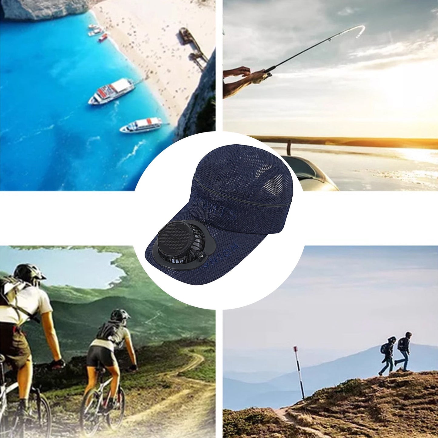Adults Mesh Baseball Cap Fishing Beach Hats with Solar Fan, Summer UV Protection Sun Hat, Solar Powered/USB Charging Sunhat or Hiking Fishing Golf