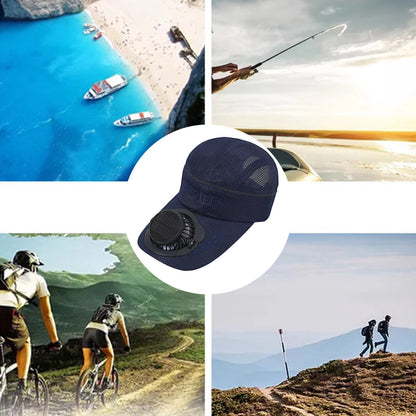 Adults Mesh Baseball Cap Fishing Beach Hats with Solar Fan, Summer UV Protection Sun Hat, Solar Powered/USB Charging Sunhat or Hiking Fishing Golf