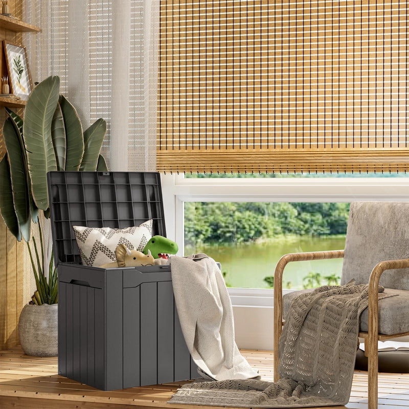 Devoko 32 Gallon Outdoor Resin Deck Box with Seat, Gray