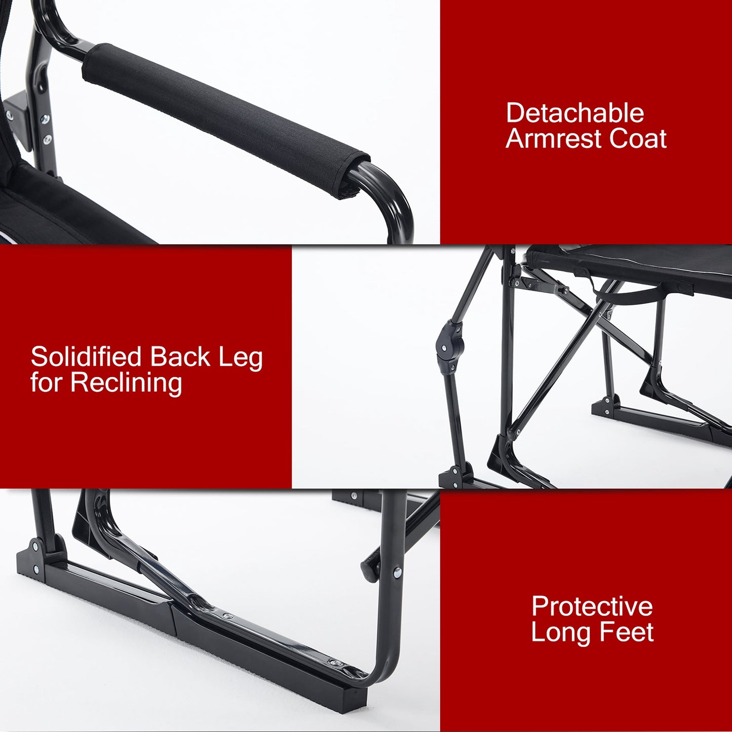 EDX Folding Camping Chair, Padded High Back, Adjustable Lumbar Support, Extra Wide for Adults, 500 lbs Steel Frame, Portable Outdoor, Black