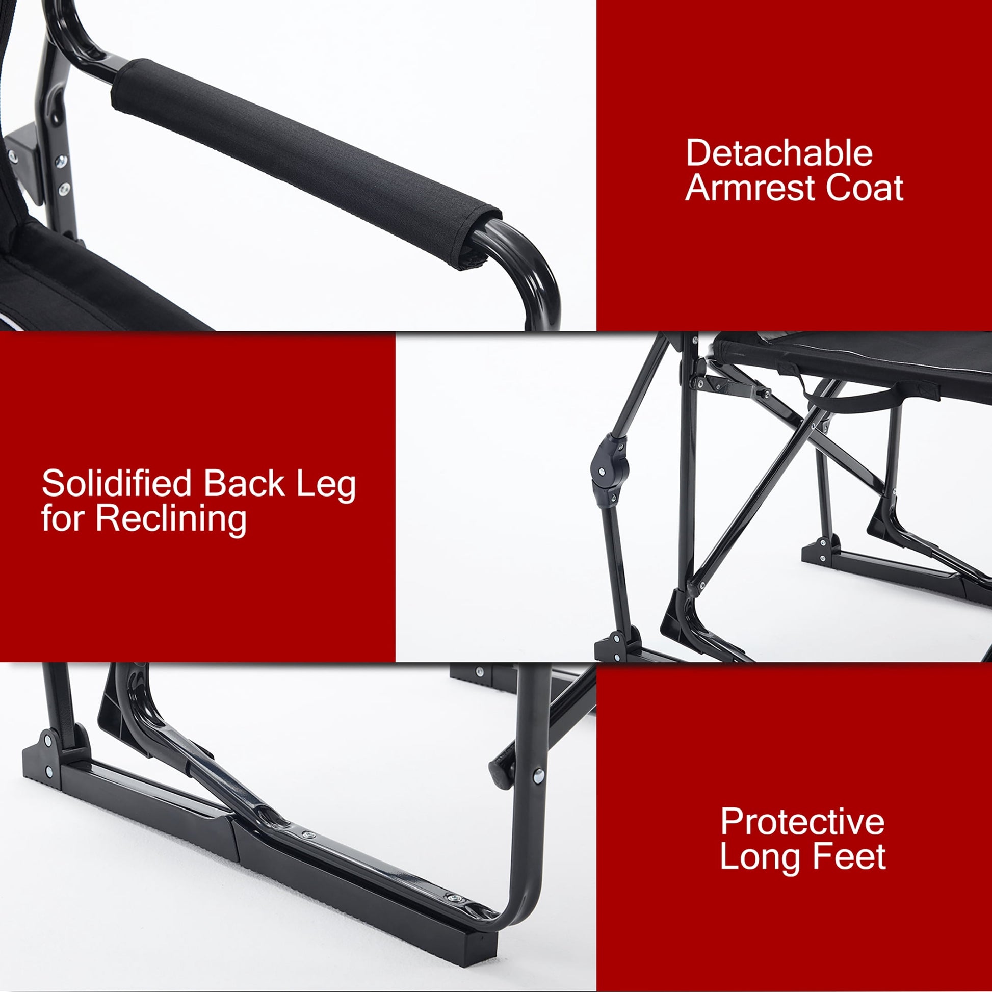 EDX Folding Camping Chair, Padded High Back, Adjustable Lumbar Support, Extra Wide for Adults, 500 lbs Steel Frame, Portable Outdoor, Black