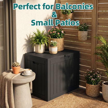 MINDYES 30 Gallon Deck Box, Outdoor Resin Storage Box, Waterproof Patio Lockable Outside Cushions, Black