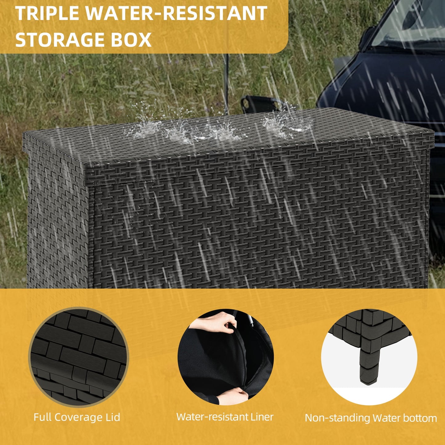 Craftian Outdoor 260 Gallon Waterproof Wicker Deck Box, Black