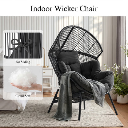 Dovov Oversized Egg Chair with Thick Cushion, Wicker Lounge Chair Rattan Patio Chair Indoor Outdoor Patio Lounger Basket Chair w/ Steel Frame, 500lbs Capacity, Gray