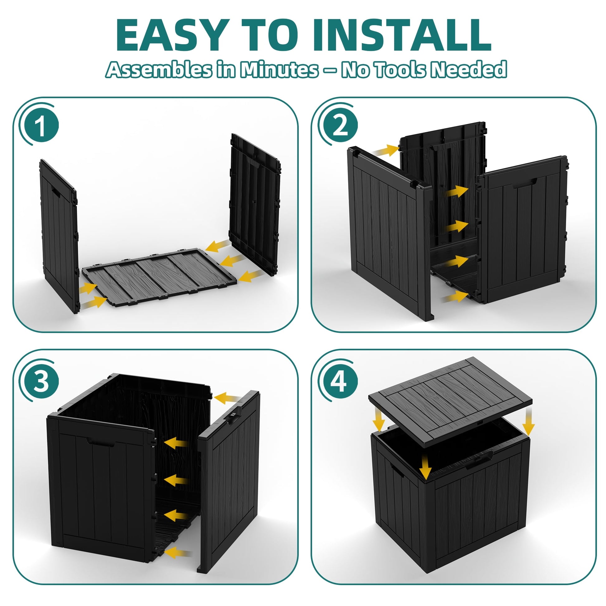 MINDYES 30 Gallon Deck Box, Outdoor Resin Storage Box, Waterproof Patio Lockable Outside Cushions, Black