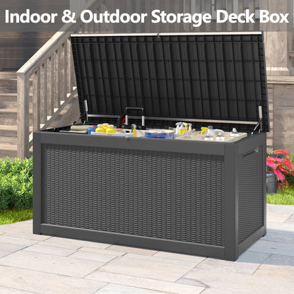Bifanuo 260 Gallon Resin Deck Box with Built-in Steel Beams, Large Weatherproof and UV Resistant Indoor & Outdoor Storage Box for Patio Cushions, Pool Supplies, Patio Furniture