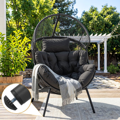 Dovov Oversized Egg Chair with Thick Cushion, Wicker Lounge Chair Rattan Patio Chair Indoor Outdoor Patio Lounger Basket Chair w/ Steel Frame, 500lbs Capacity, Gray