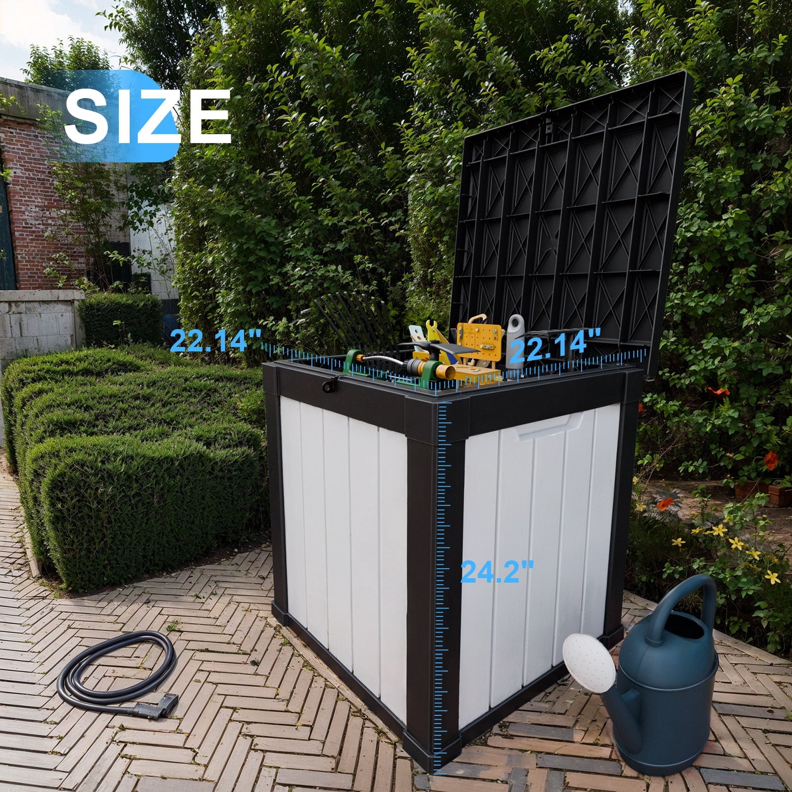 Easy Up 50 Gallon Resin Deck Box, Lockable Patio Outdoor Storage Box for Furniture, Garden Tools and Tools Storage, Waterproof Outside Storage Boxes