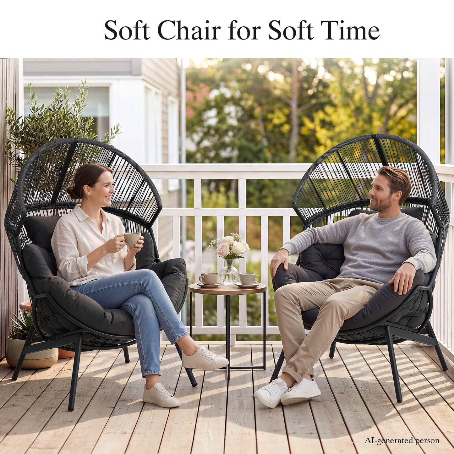 Dovov Oversized Egg Chair with Thick Cushion, Wicker Lounge Chair Rattan Patio Chair Indoor Outdoor Patio Lounger Basket Chair w/ Steel Frame, 500lbs Capacity, Gray