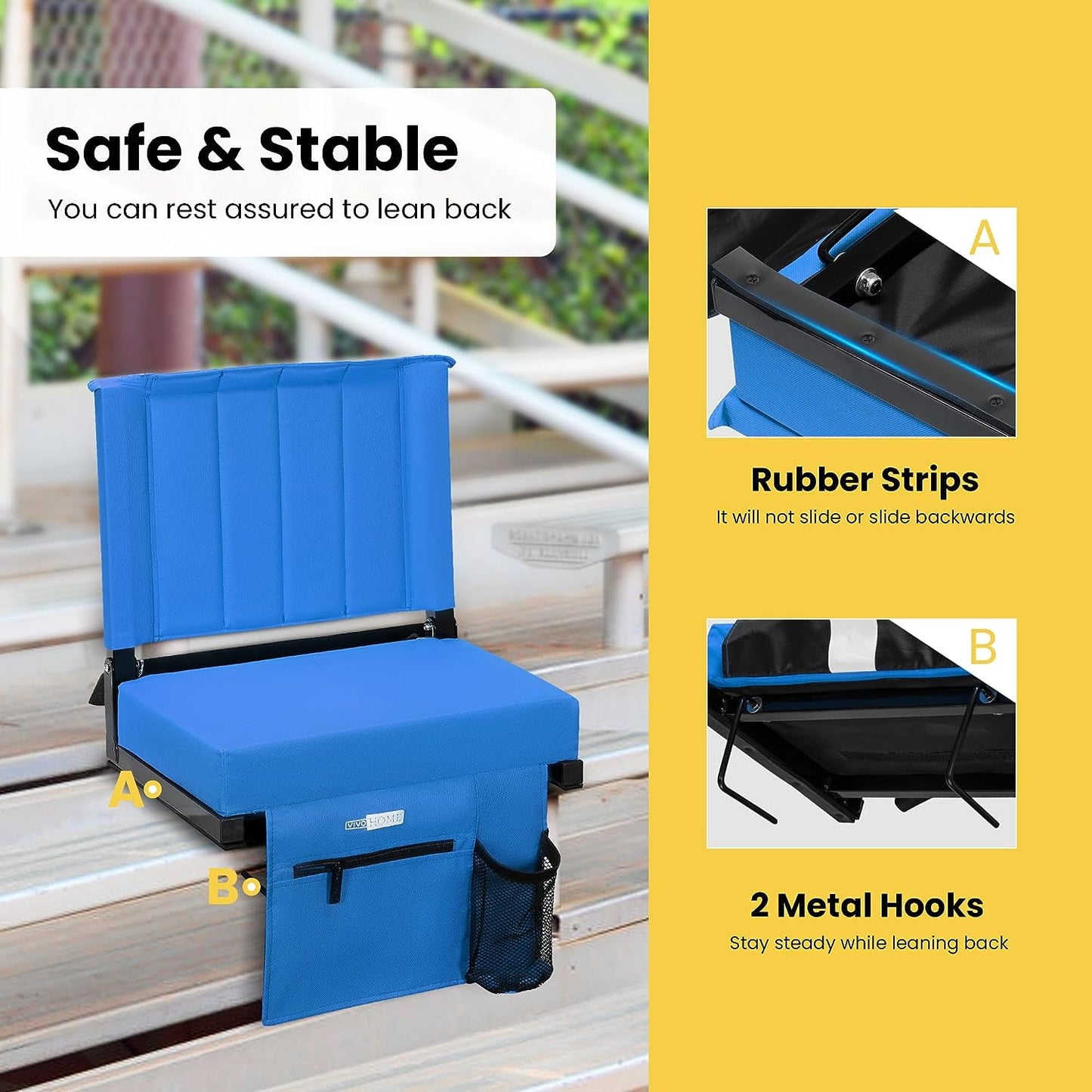 Portable Stadium Seat for Bleachers with Back Support, Folding Bleacher Chair with Cup Holder and Shoulder Strap