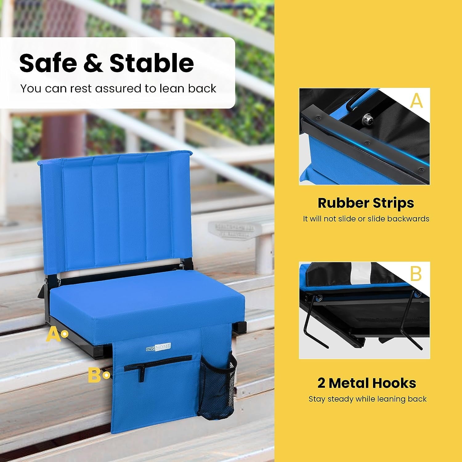 Portable Stadium Seat for Bleachers with Back Support, Folding Bleacher Chair with Cup Holder and Shoulder Strap