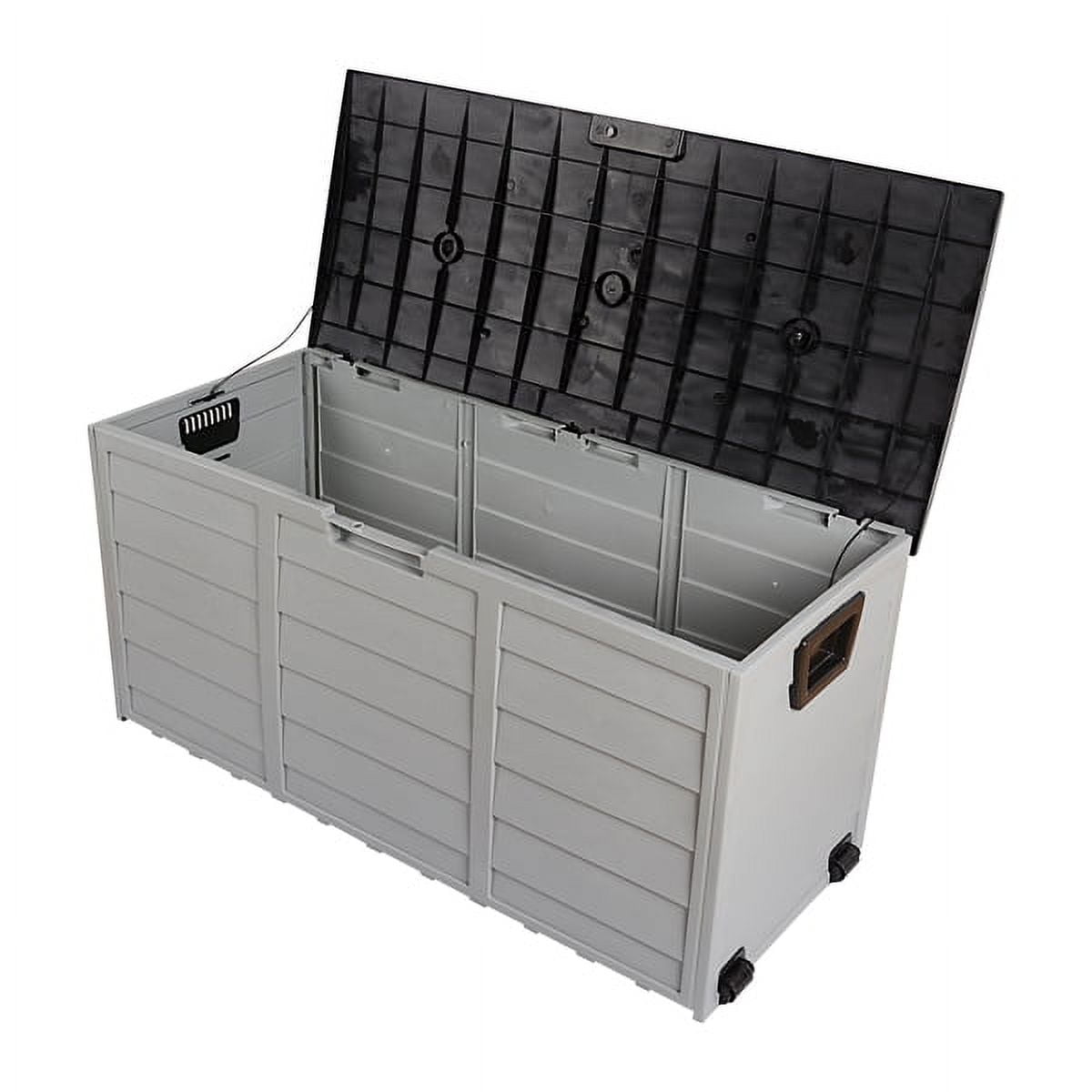 75 Gallon Deck Box Deck for Outside, Patio Large Storage Cabinet, Waterproof Storage Chest on Wheels for Christmas Gift, Garden Tools, Kids' Toys,Brown,260L