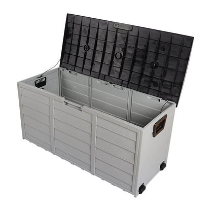 75 Gallon Deck Box Deck for Outside, Patio Large Storage Cabinet, Waterproof Storage Chest on Wheels for Christmas Gift, Garden Tools, Kids' Toys,Brown,260L