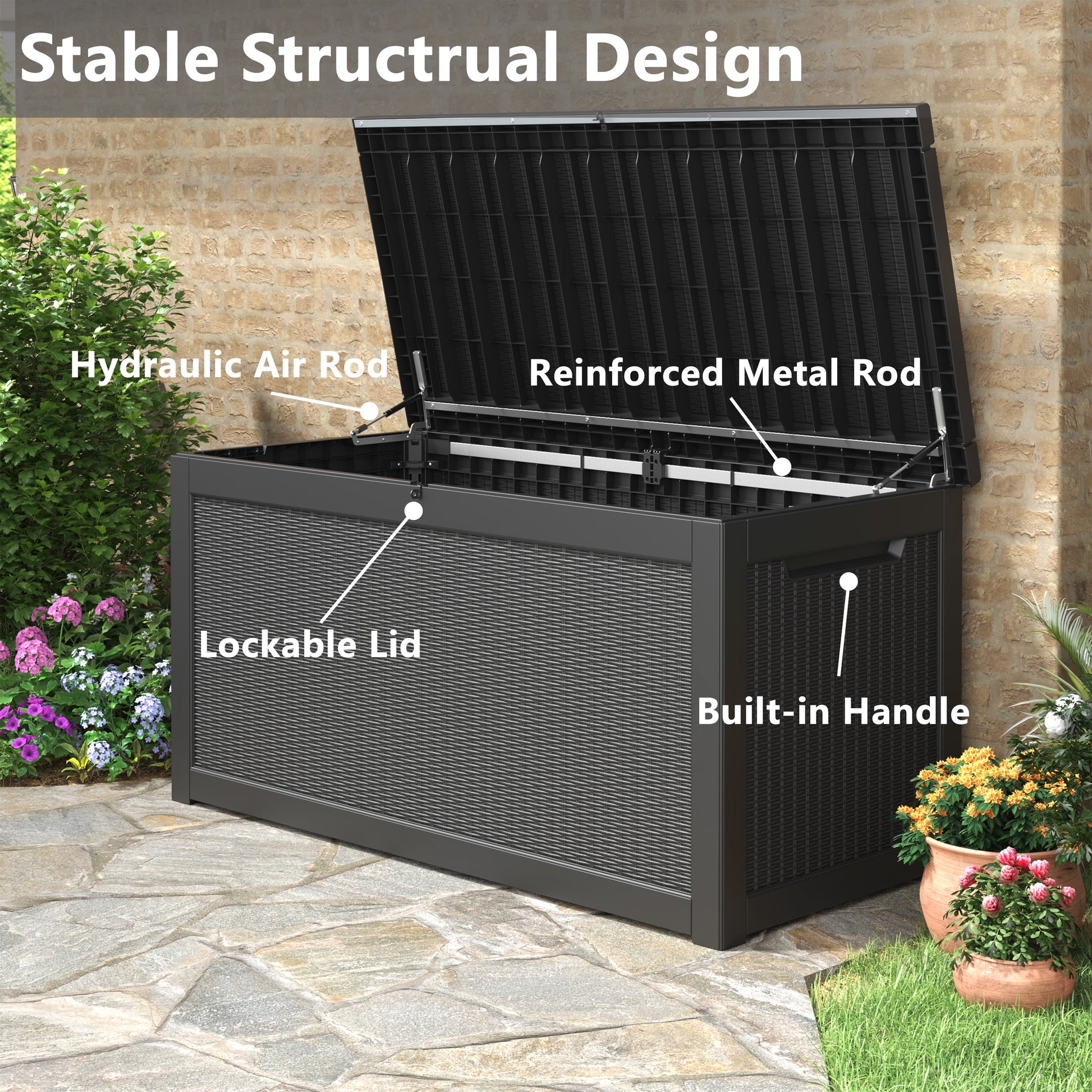 Bifanuo 260 Gallon Resin Deck Box with Built-in Steel Beams, Large Weatherproof and UV Resistant Indoor & Outdoor Storage Box for Patio Cushions, Pool Supplies, Patio Furniture