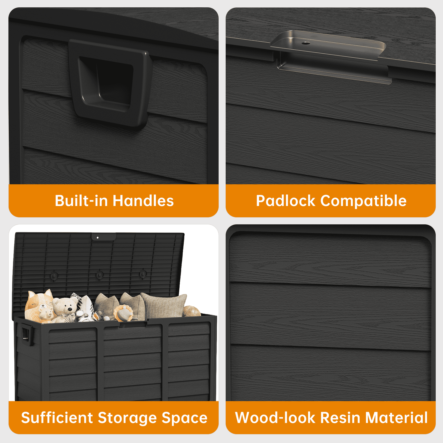 Marknig 75 Gallon Deck Box, Indoor Outdoor Storage Box for Patio Furniture, Pool Accessories, Garden Tools, Sports Equipment, Waterproof Resin Rattan Box with Lockable Lid and Side Handles,Black