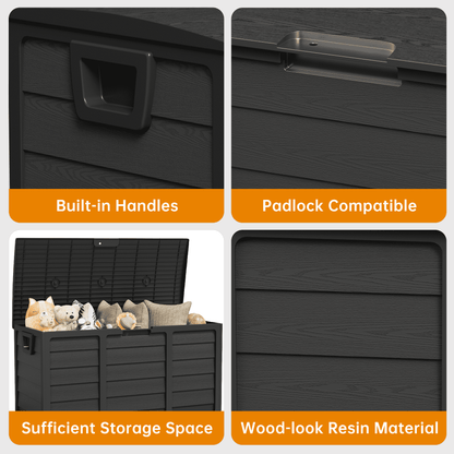 Marknig 75 Gallon Deck Box, Indoor Outdoor Storage Box for Patio Furniture, Pool Accessories, Garden Tools, Sports Equipment, Waterproof Resin Rattan Box with Lockable Lid and Side Handles,Black
