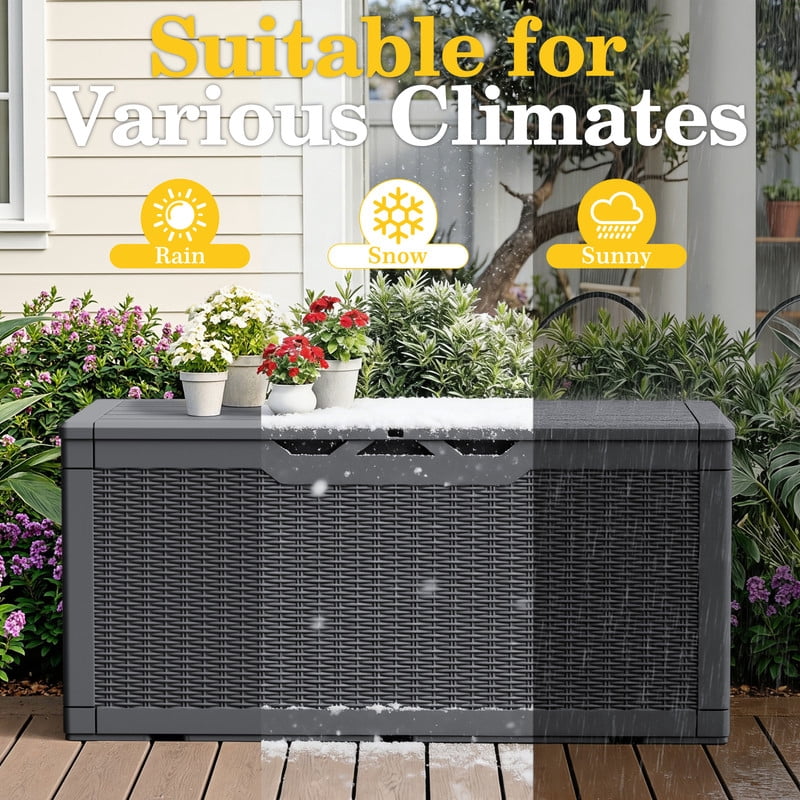 Homall 100 Gallon Outdoor Box Deck Plastic Resin Storage Box, Gray