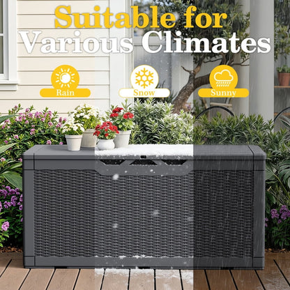 Homall 100 Gallon Outdoor Box Deck Plastic Resin Storage Box, Gray