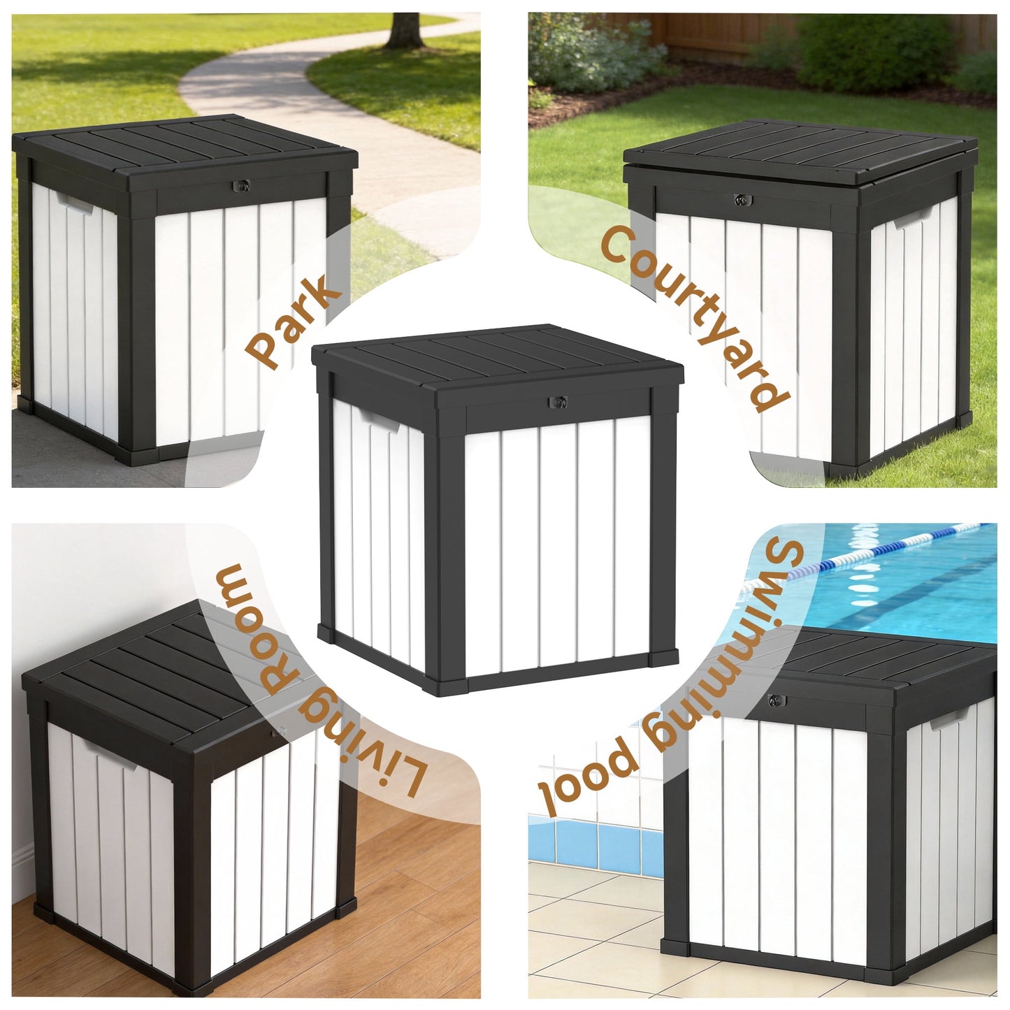 fazzn 50 Gallon Resin Deck Box Outdoor Indoor Waterproof Storage Box for Patio Furniture Pool Accessories Storage for Cushion Garden Tools (Black and White)