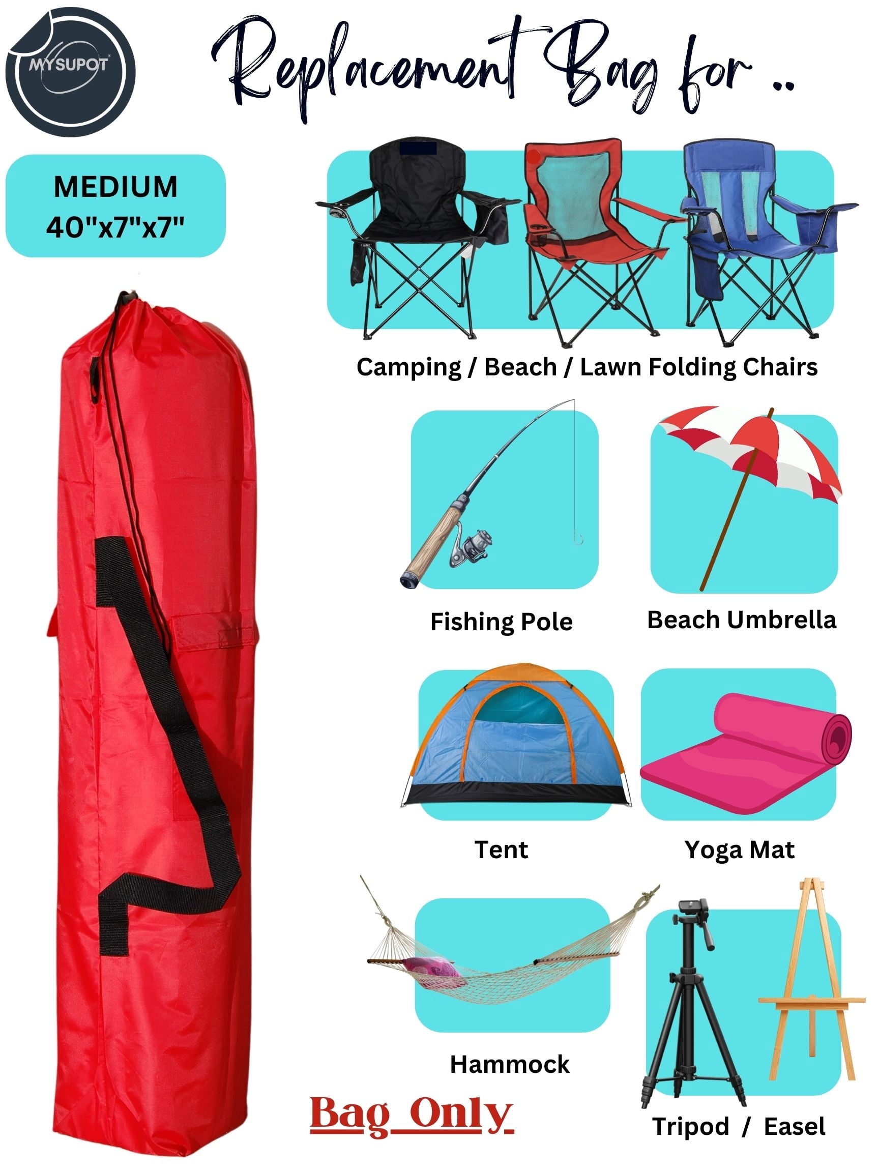 Camping Chair Bag. Bag for Beach, Portable, Foldable, Outdoor Chair Bag - 40"x7"x7" Red