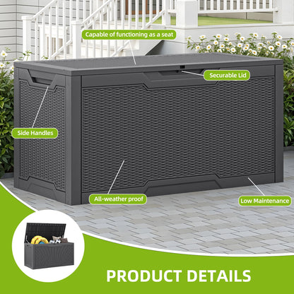 Uforic Lockable 100 Gallon Resin Deck Box, Heavy-Duty Weather Resistant Outdoor Storage Chest, Versatile Storage Solution for Patio Accessories and Daily Essentials, Dark Gray