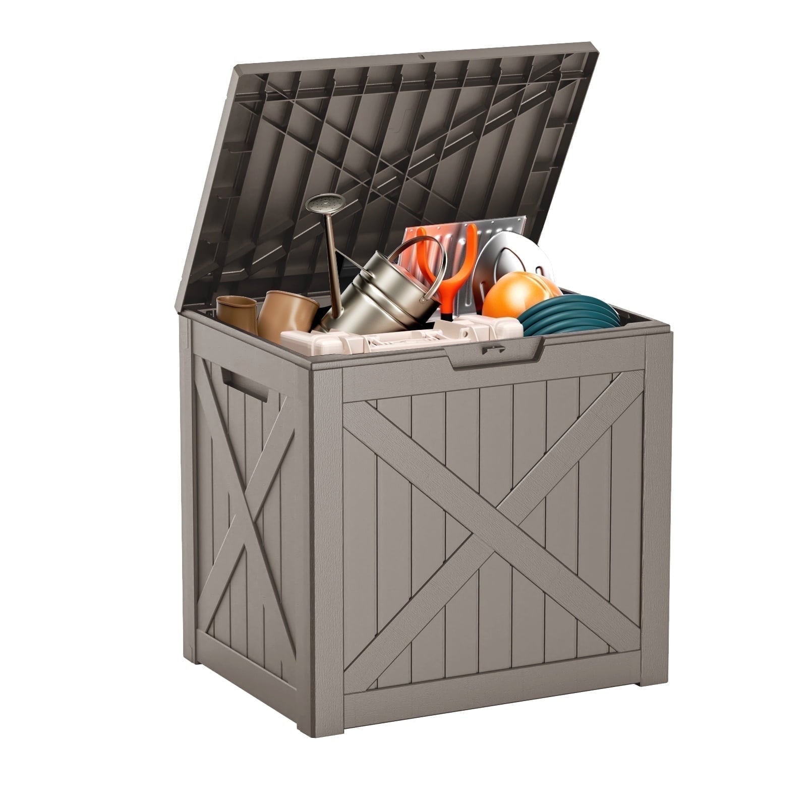 EasyUp 32 Gallon Resin Deck Box, Lockable Patio Outdoor Storage Box for Furniture, Garden Tools and Tools Storage, Waterproof Outside Storage Boxes