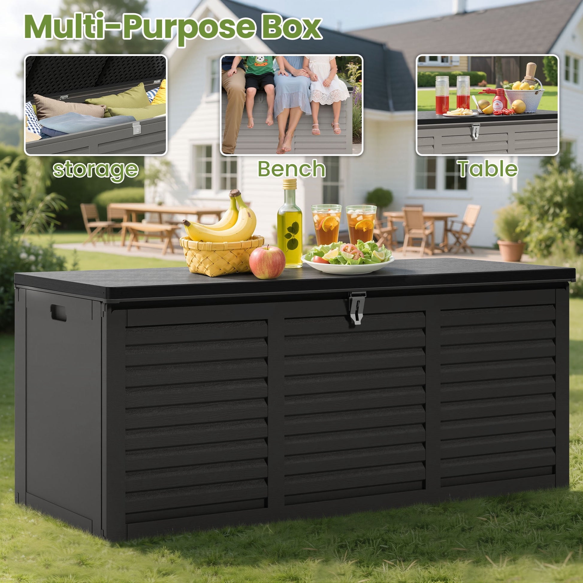Outdoor Storage Box, 130GAL Waterproof Deck Box, Lockable Pool Patio Storage Indoor Toy Box, Outdoor Storage Bench for Porch, Max Load Weight 600LBS