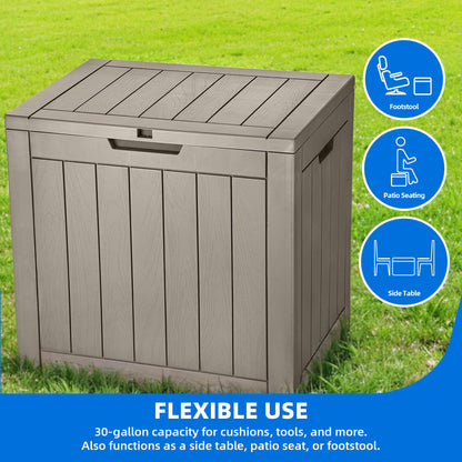 Dextrus 31 Gallon Weatherproof Resin Deck Box, Lockable Outdoor Storage Container, Heavy-Duty Patio Organizer for Cushions, Garden Tools, Poolside Supplies and Sports Gear, Brown