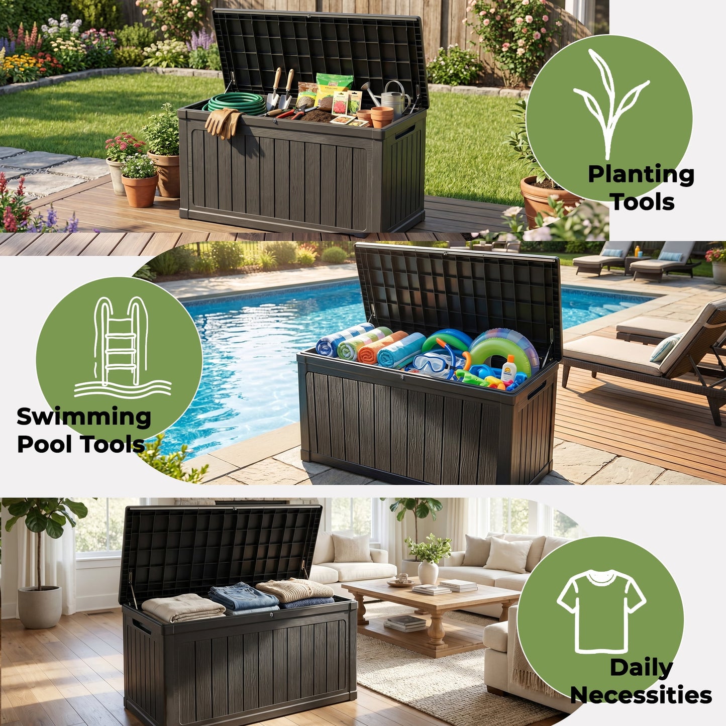 Alvantor Outdoor Storage Box Waterproof Resin Deck Box Lockable in Black, 230 Gallon XXL
