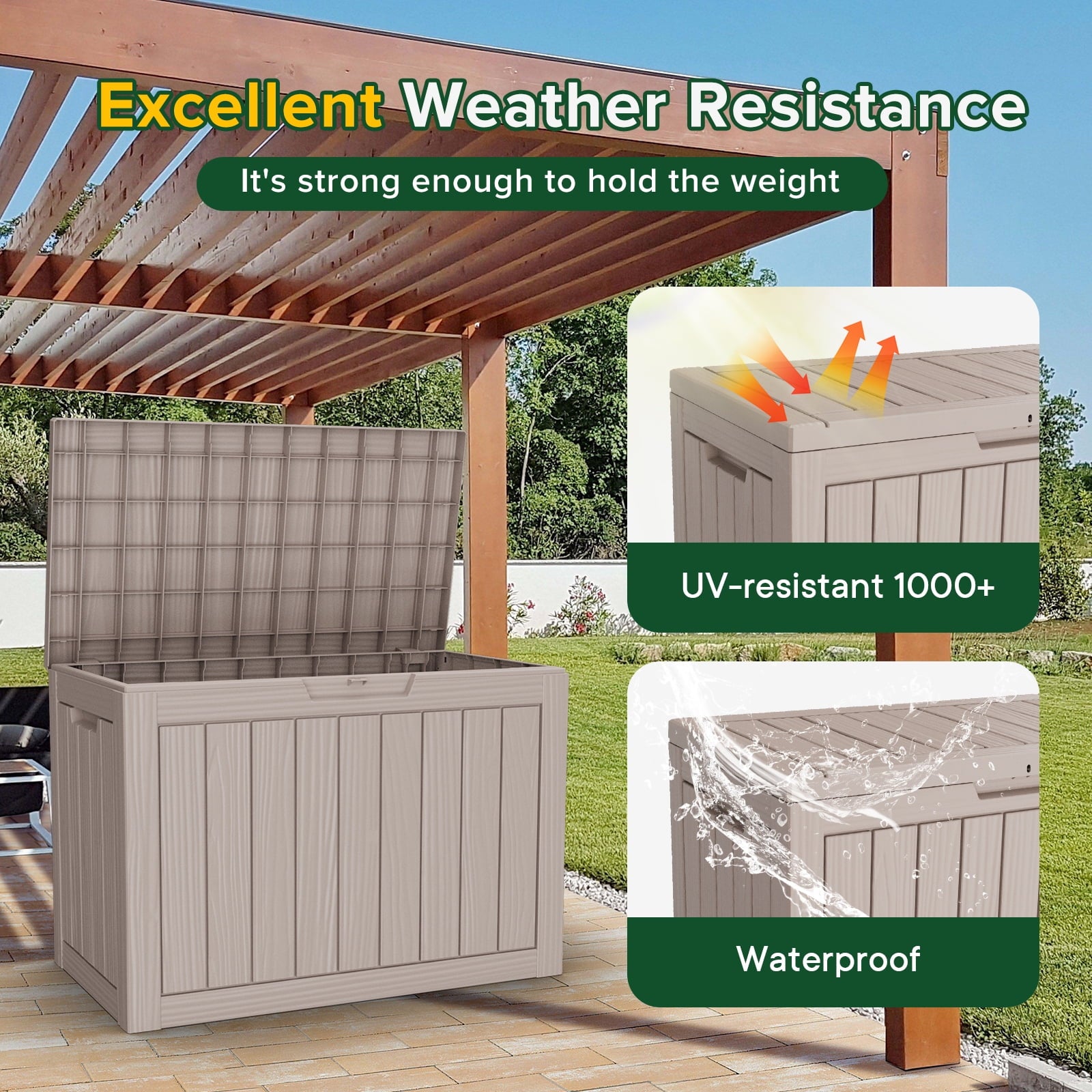 45 Gallon Resin Deck Box, Lockable Patio Outdoor Storage Box for Furniture, Garden Tools and Tools Storage, Waterproof Outside Storage Boxes (Grey)