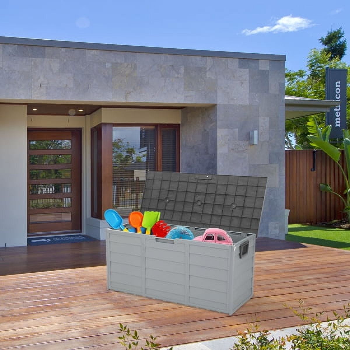 75gal 260L Outdoor Garden Plastic Storage Deck Box Chest Tools Cushions Toys Lockable Seat for Patio Furniture,Gray
